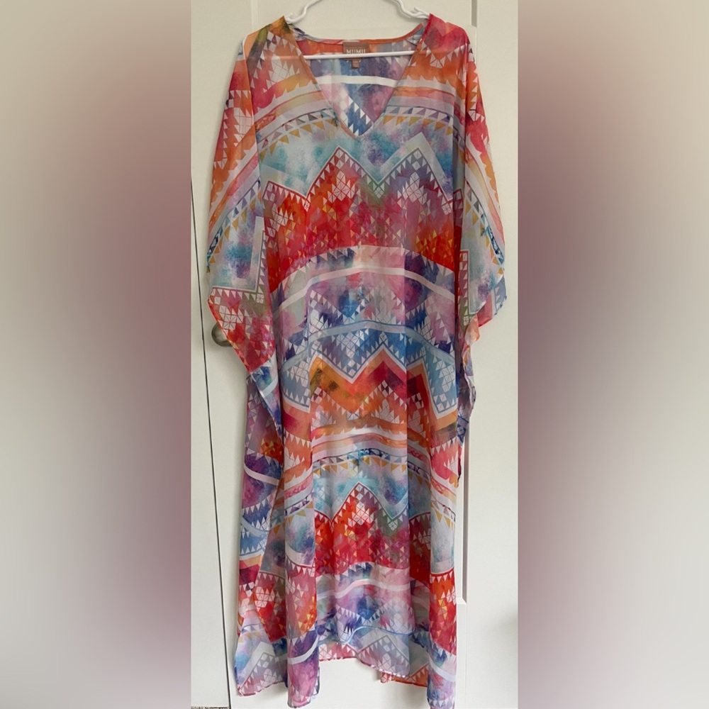 Show Me Your Mumu Kaftan Cover Up OS Sheer Boho Beach Swim Tunic Colorful Maxi